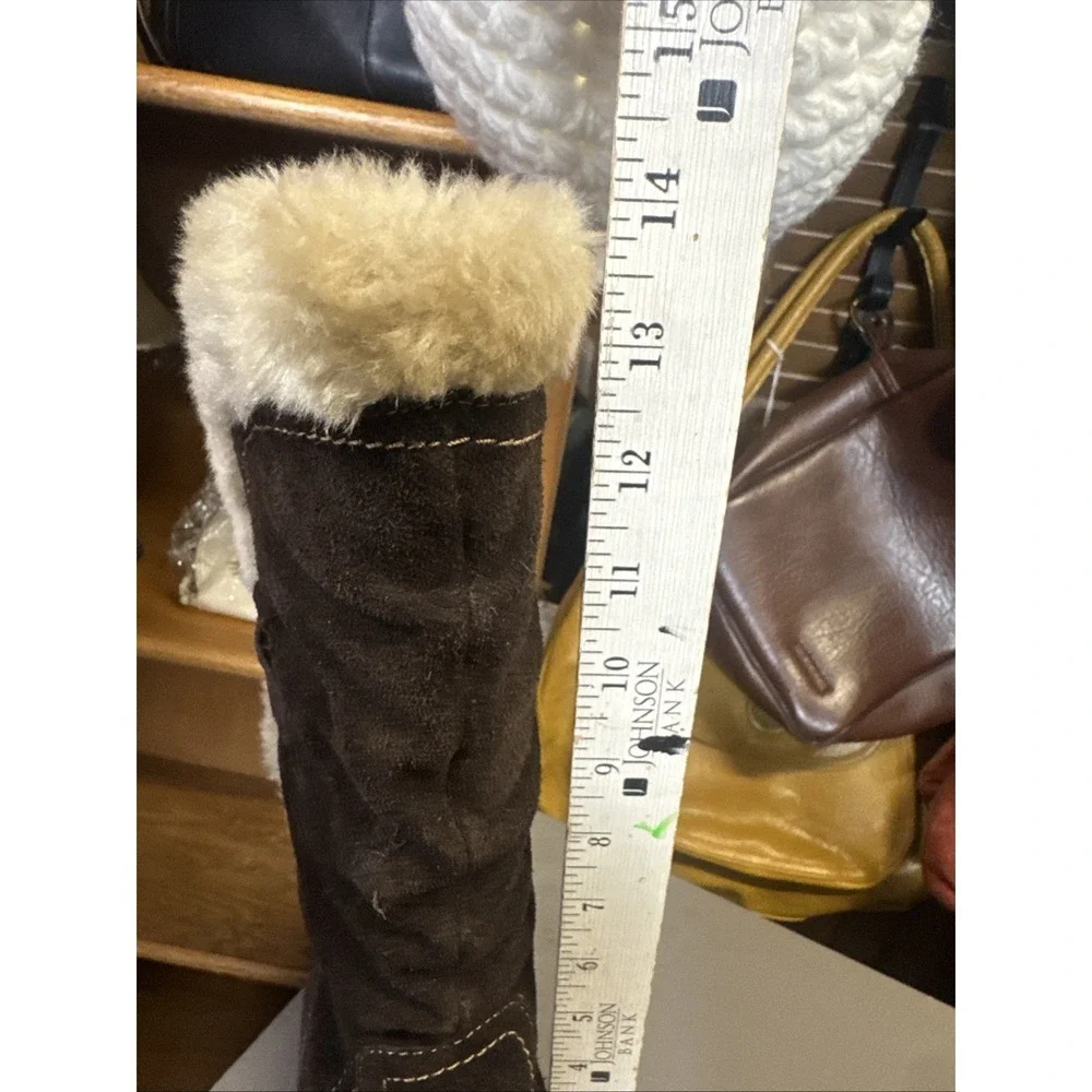 St John's Bay Brown Leather Suede & Faux Fur Boots Buckles Full Zip Size 8.5